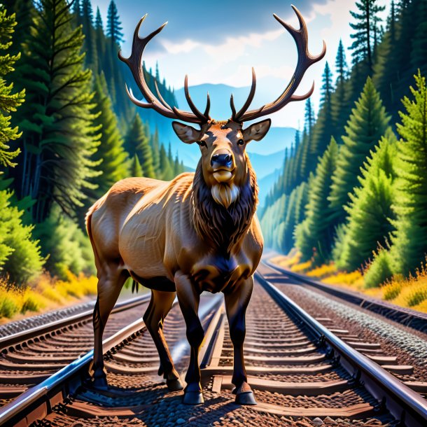 Image of a threatening of a elk on the railway tracks