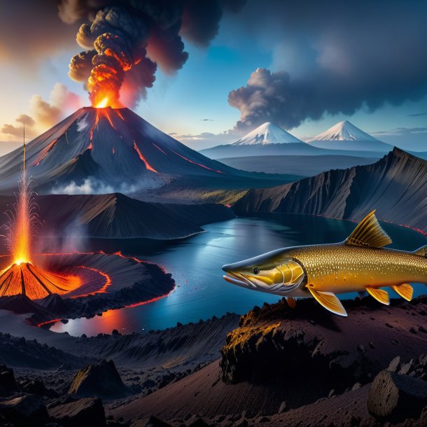 Photo of a waiting of a pike in the volcano