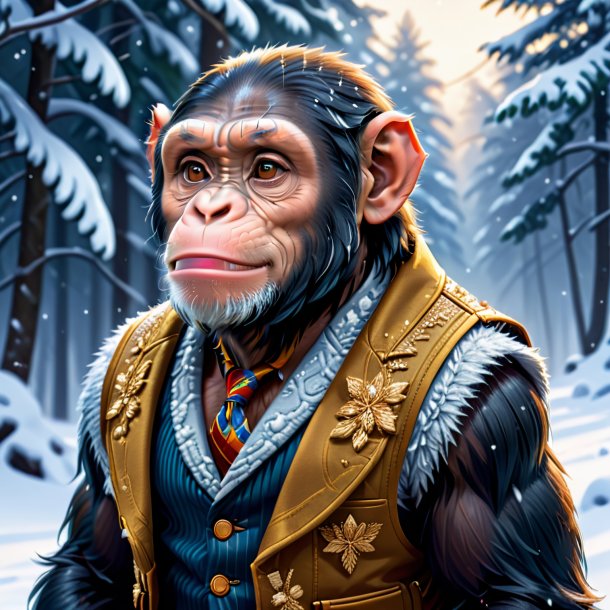 Ilustração de um chimpanzé em um colete na neve