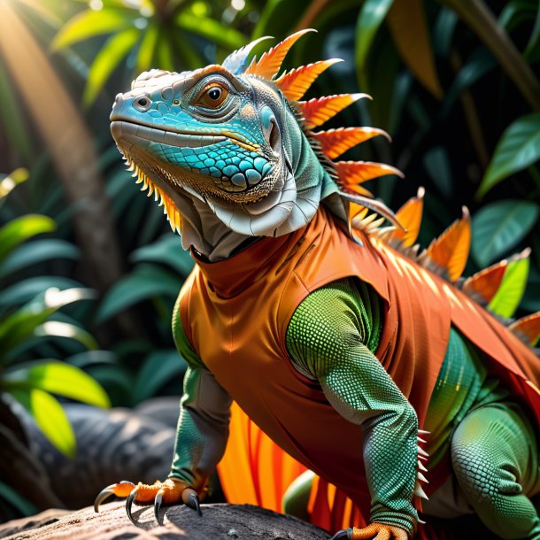 Pic of a iguana in a orange skirt