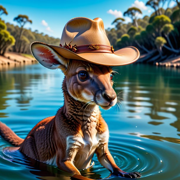 Photo d'un kangourou dans un chapeau dans l'eau