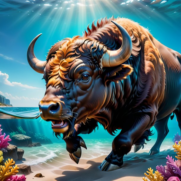 Photo of a buffalo in a gloves in the sea