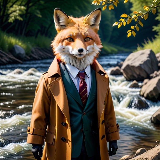 Photo of a fox in a coat in the river