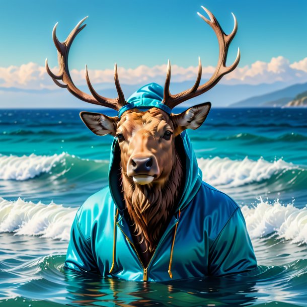 Photo d'un wapiti dans un sweat à capuche dans la mer