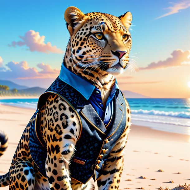 Illustration of a leopard in a vest on the beach