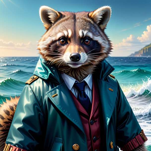 Illustration of a raccoon in a coat in the sea