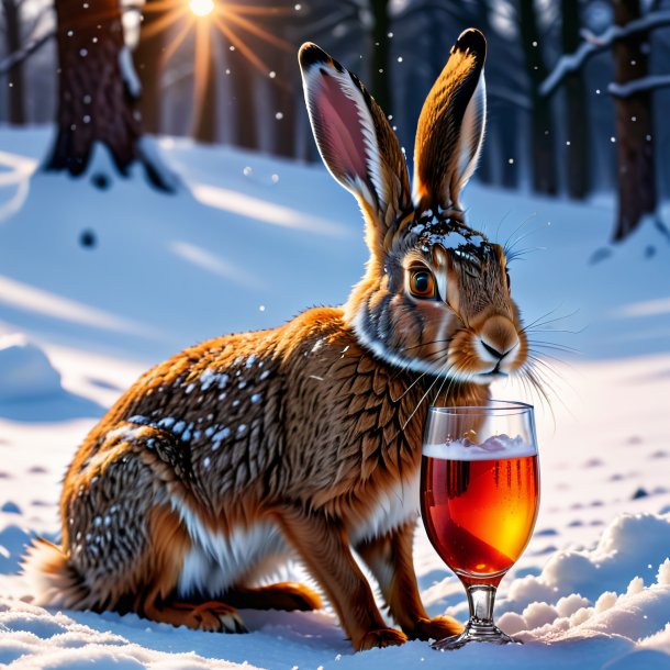 Photo of a drinking of a hare in the snow