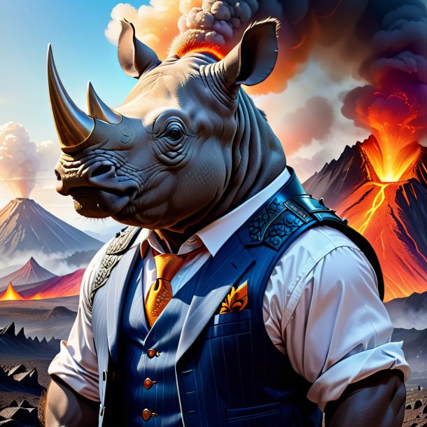 Drawing of a rhinoceros in a vest in the volcano