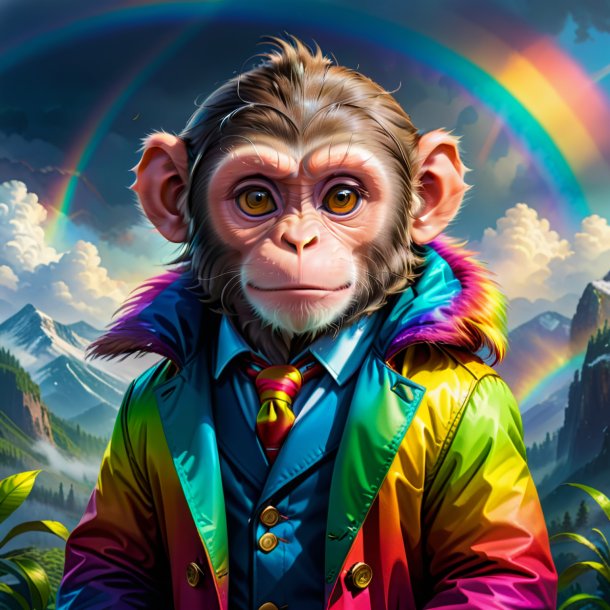 Drawing of a monkey in a coat on the rainbow