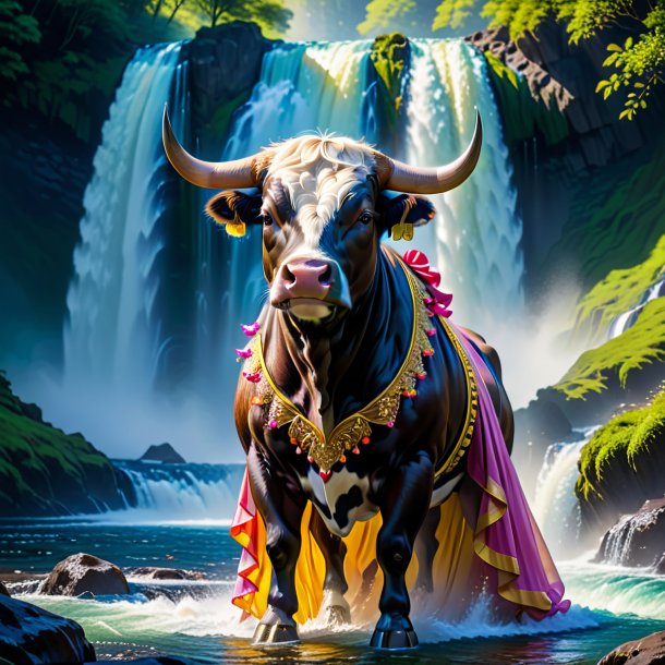 Pic of a bull in a dress in the waterfall