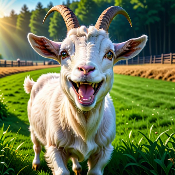 Pic of a smiling of a goat on the field