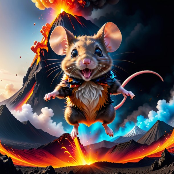 Pic of a jumping of a mouse in the volcano