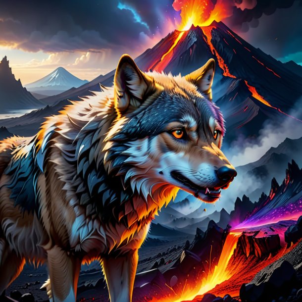 Pic of a crying of a wolf in the volcano