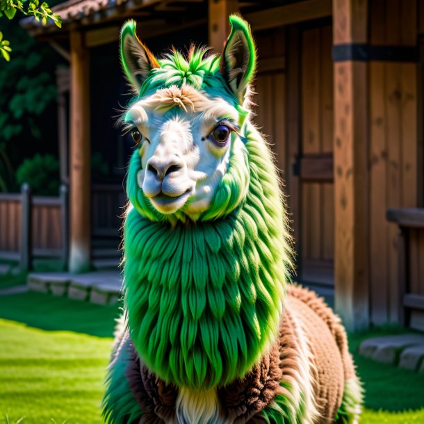 Pic of a green waiting llama