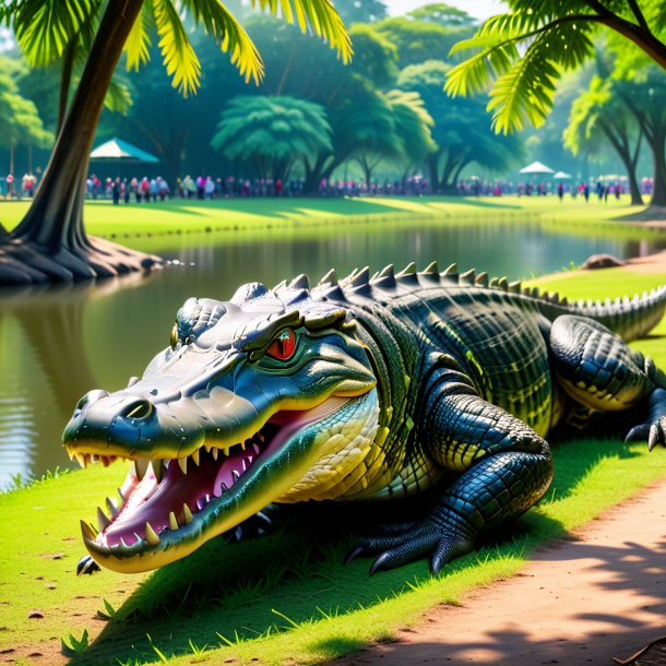 Imagem de uma espera de um crocodilo no parque