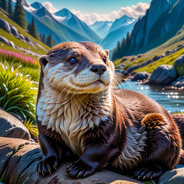 Photo of a resting of a otter in the mountains