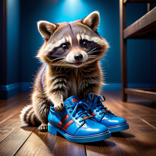 Imagen de un mapache en zapatos azules