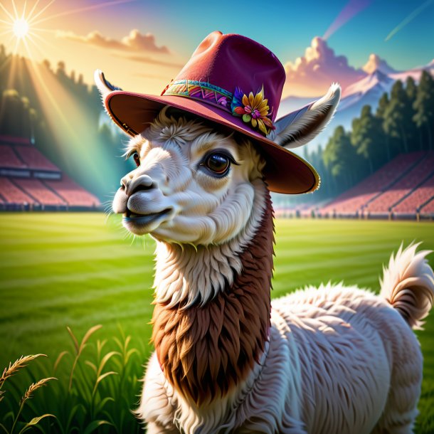 Illustration of a llama in a hat on the field