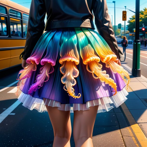 Drawing of a jellyfish in a skirt on the bus stop