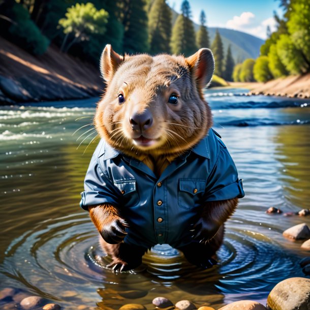 Photo of a wombat in a trousers in the river