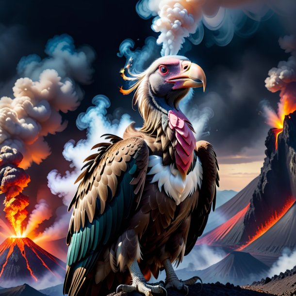 Pic of a smoking of a vulture in the volcano