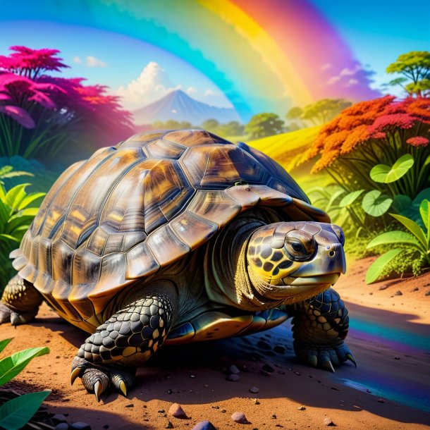 Photo of a resting of a tortoise on the rainbow