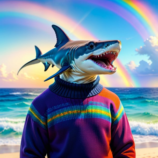 Pic of a hammerhead shark in a sweater on the rainbow