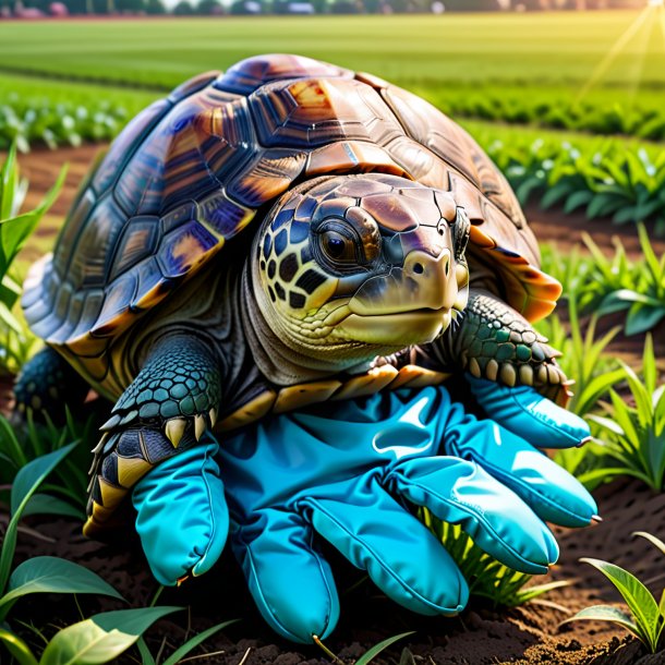 Image d'une tortue dans un gants sur le terrain