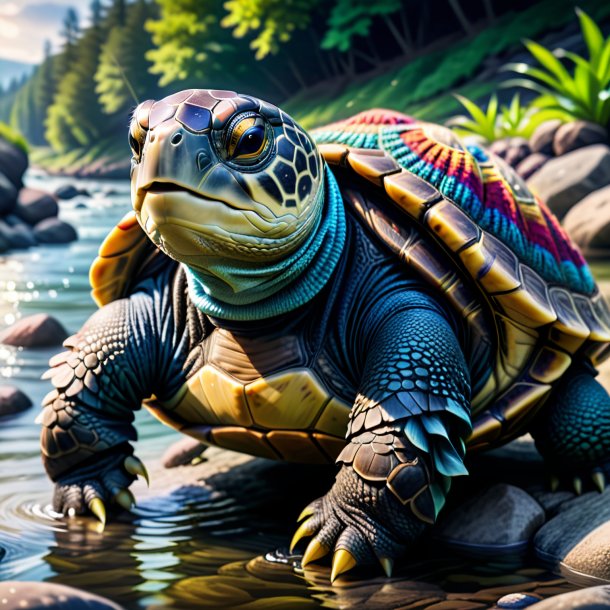 Photo d'une tortue dans un pull dans la rivière