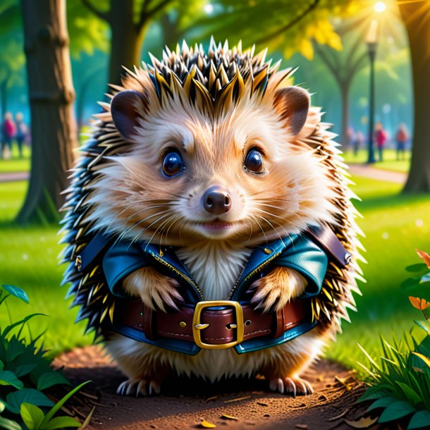 Illustration of a hedgehog in a belt in the park