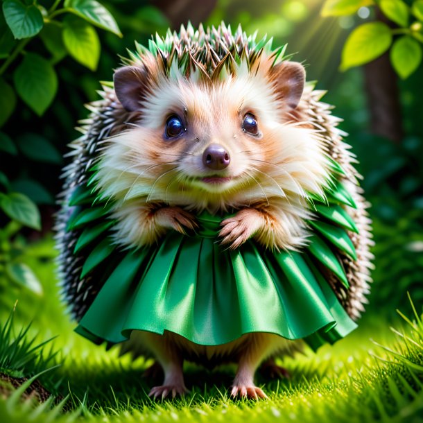 Pic of a hedgehog in a green skirt