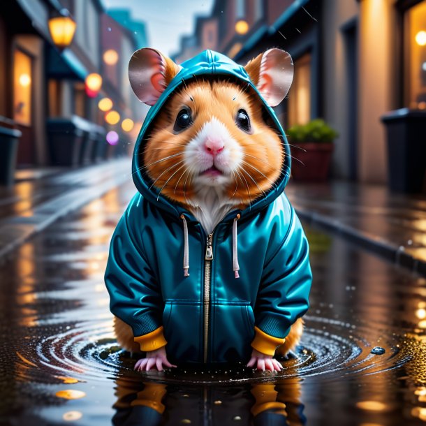 Imagem de um hamster em um hoodie na poça