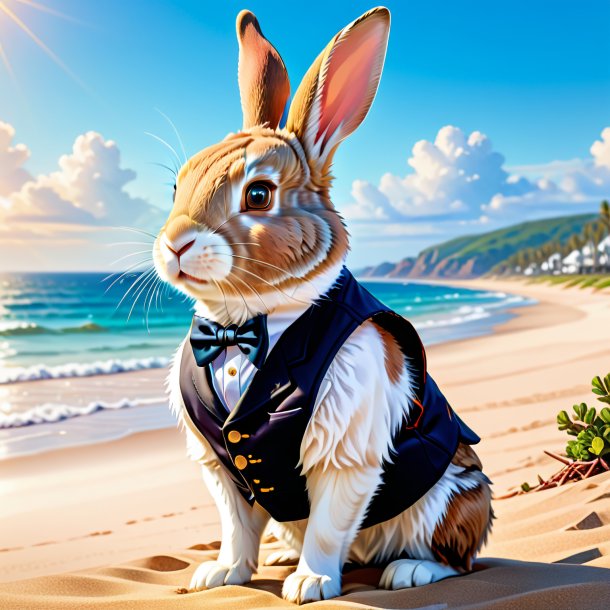 Illustration of a rabbit in a vest on the beach