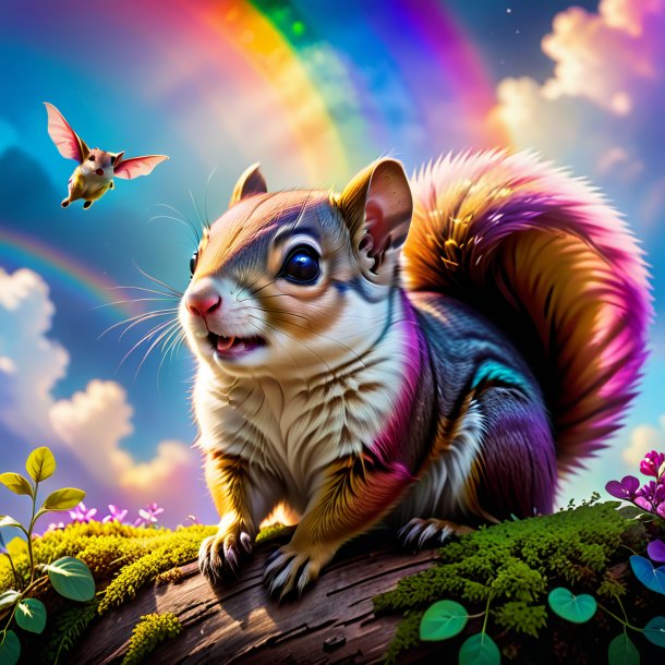 Picture of a sleeping of a flying squirrel on the rainbow