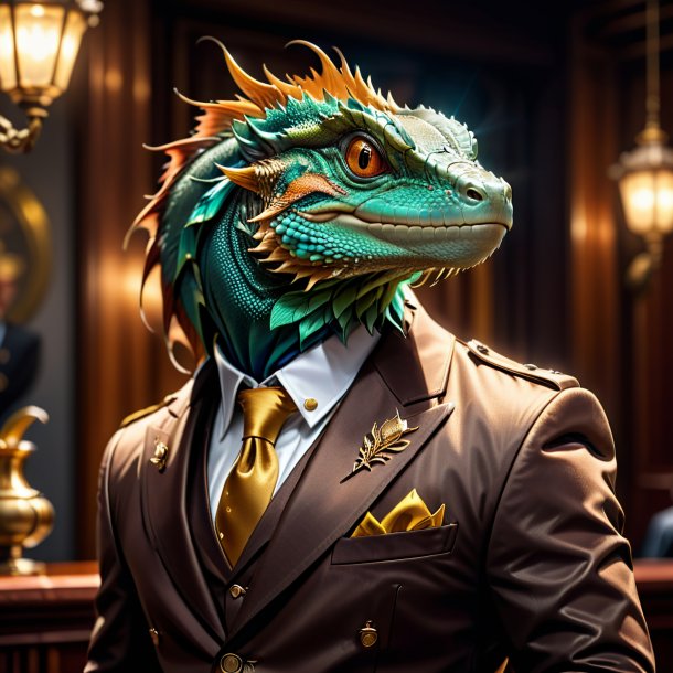 Imagen de un basilisk en una chaqueta marrón