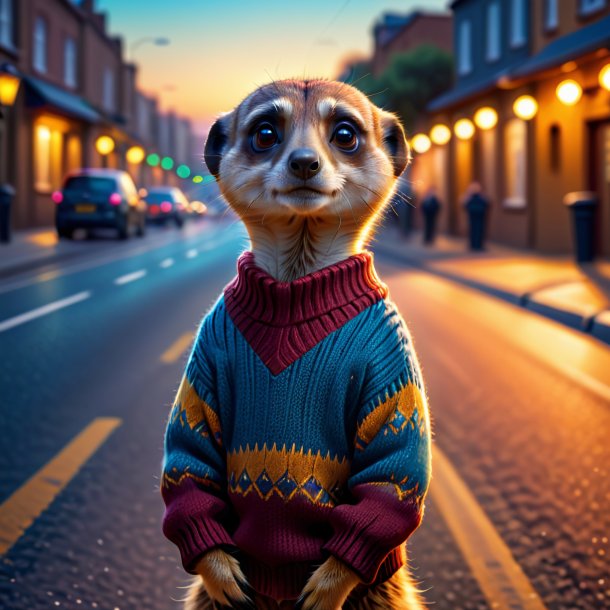 Illustration of a meerkat in a sweater on the road