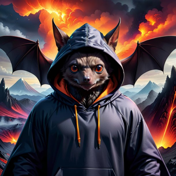 Drawing of a bat in a hoodie in the volcano