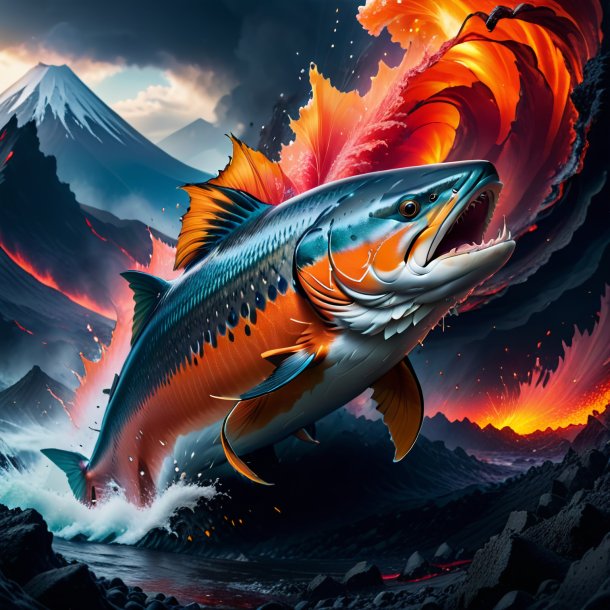 Photo of a angry of a salmon in the volcano