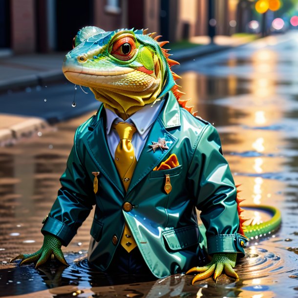 Foto de un lagarto en una chaqueta en el charco