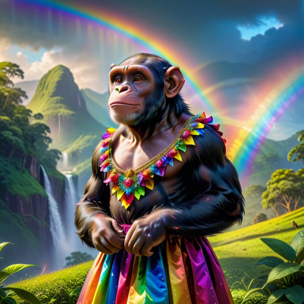 Image d'un chimpanzé dans une robe sur l'arc-en-ciel