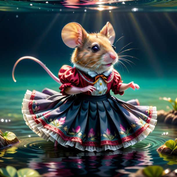 Pic d'une souris dans une jupe dans l'eau