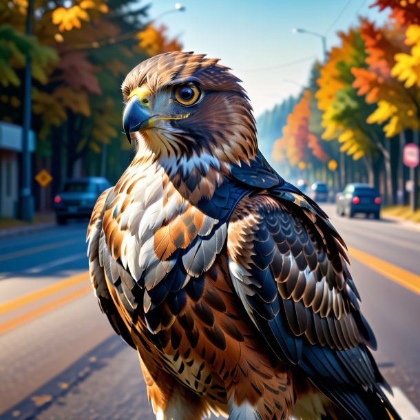 Illustration of a hawk in a vest on the road