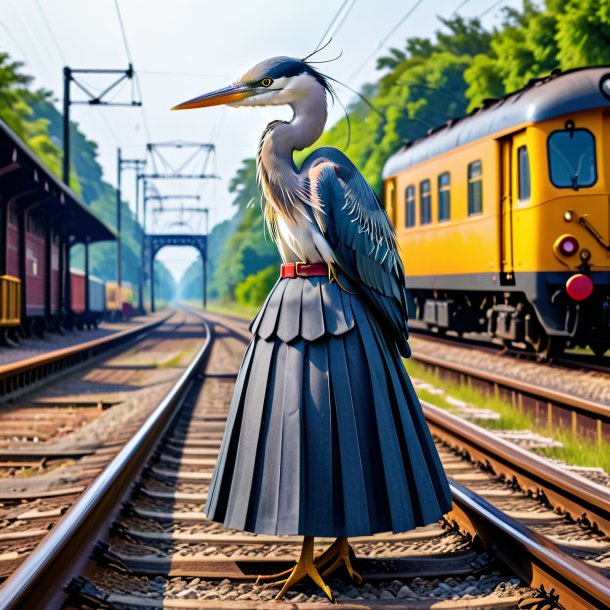 Foto de una garza en una falda en las vías del tren