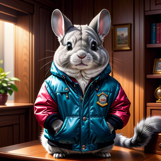 Illustration of a chinchillas in a jacket in the house