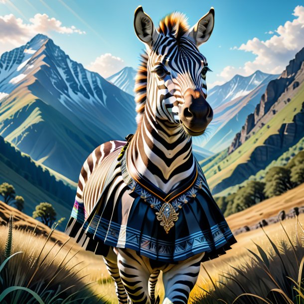 Drawing of a zebra in a skirt in the mountains