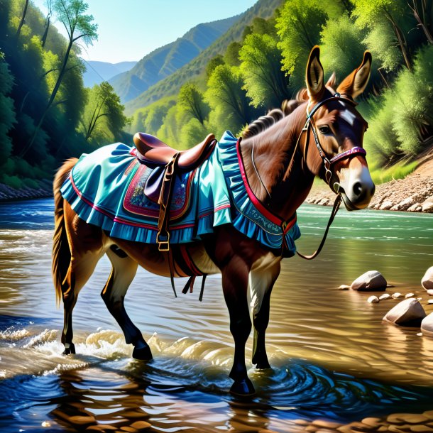 Drawing of a mule in a skirt in the river