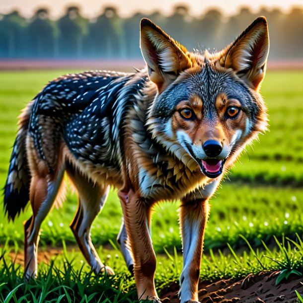 Photo of a crying of a jackal on the field