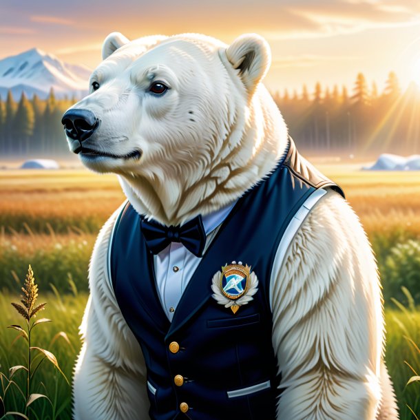 Illustration of a polar bear in a vest on the field