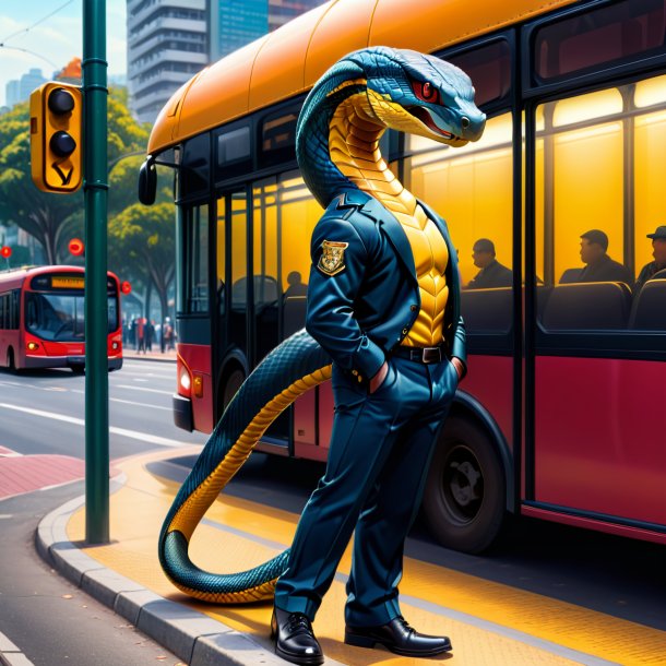 Drawing of a cobra in a trousers on the bus stop