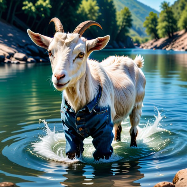 Photo d'une chèvre dans un jean dans l'eau